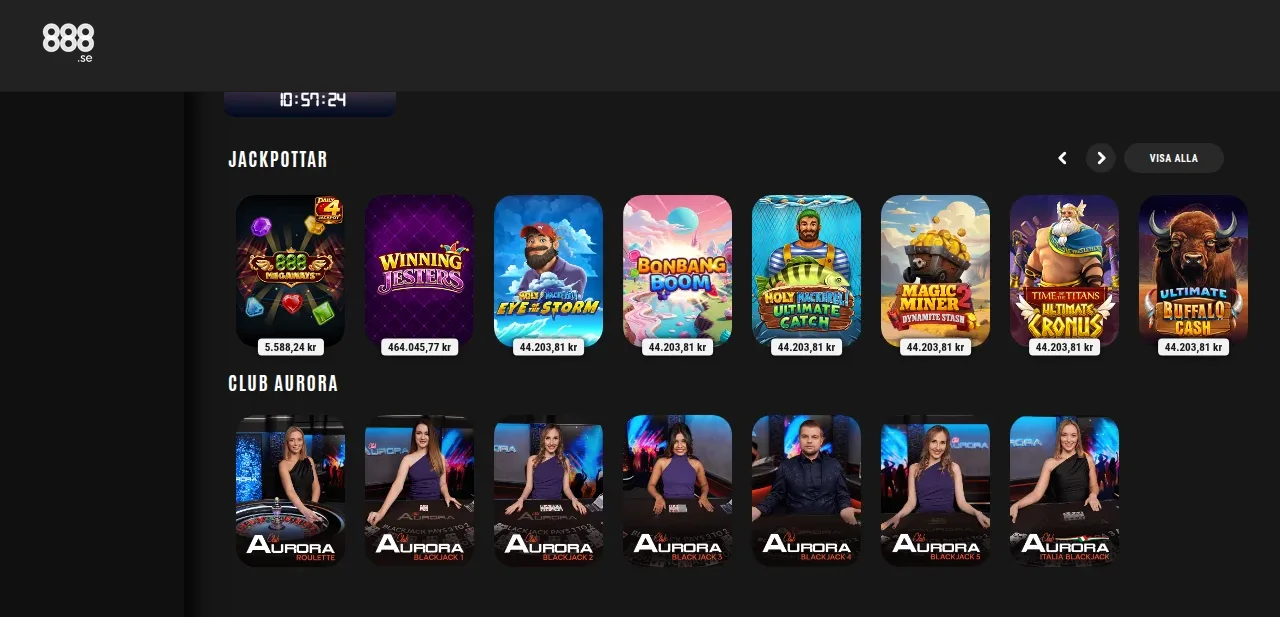 Spelautomater hos 888 Casino sorterade efter kategori
