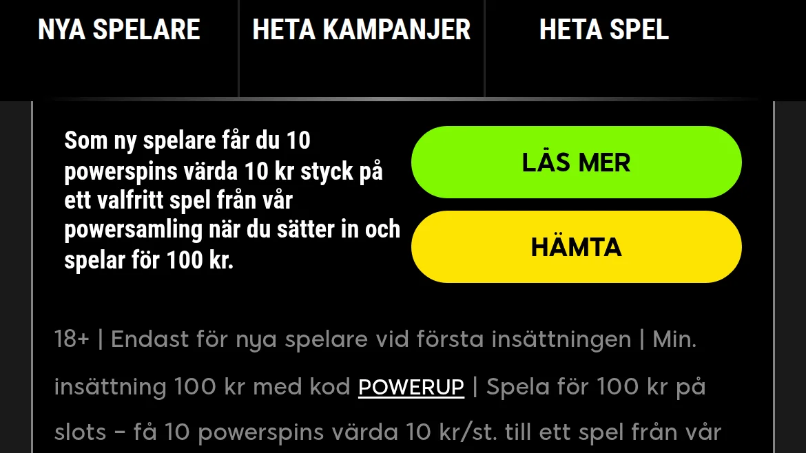 Kampanjsidan på 888Casino med välkomstbonus och powerspins för nya spelare