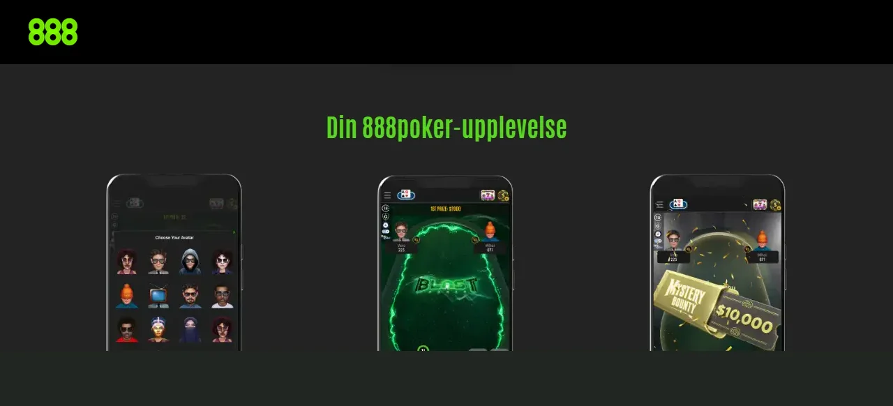 Lobbyn på 888poker.se längre ner på startsidan
