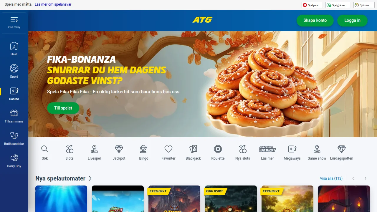 ATG startsida med logotyp, toppbanner och första erbjudandet