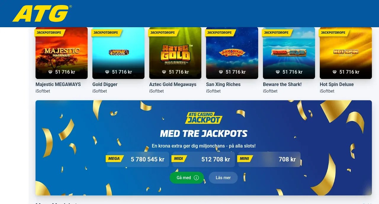 Jackpottspel i ATG:s casinolobby