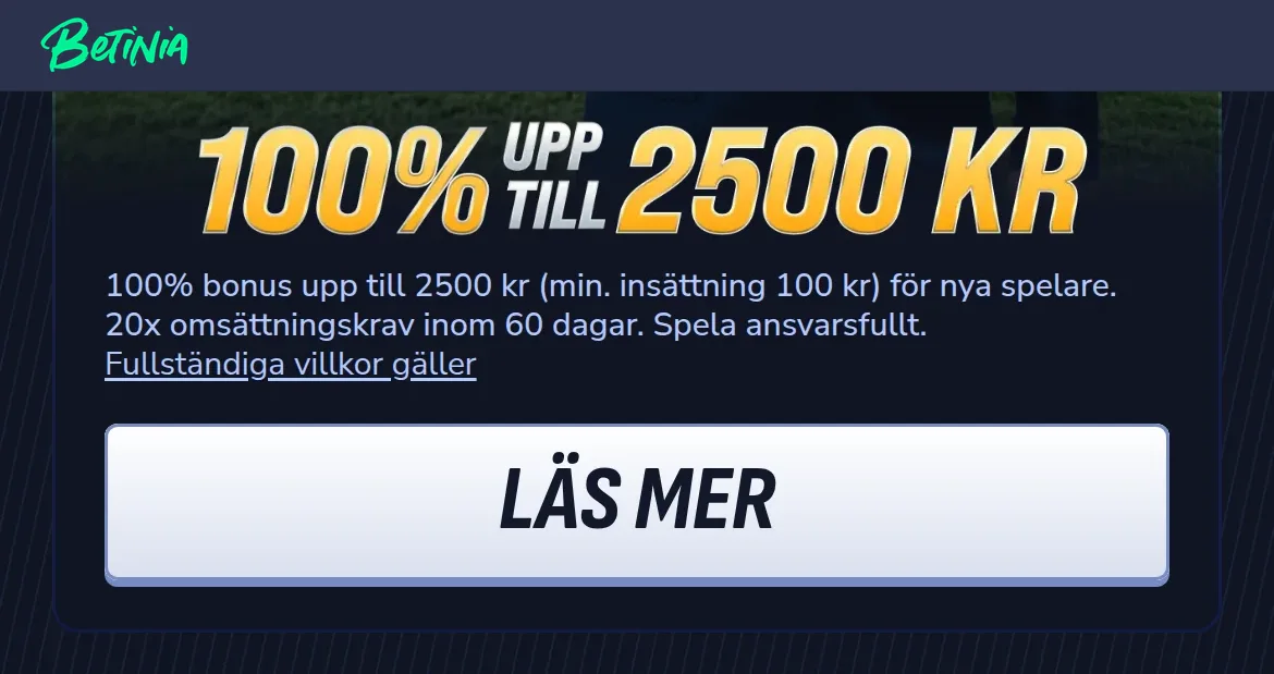 Betinias kampanjsida med aktuella erbjudanden för casino och sport