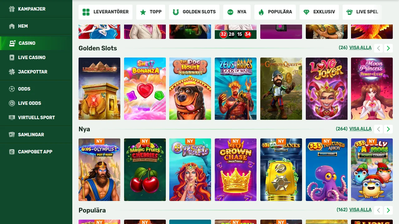 Campobets spellobby med slots och andra casinospel