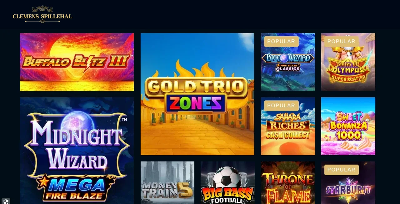 Spellobbyn hos Clemensspillehal med slots och spelrutor