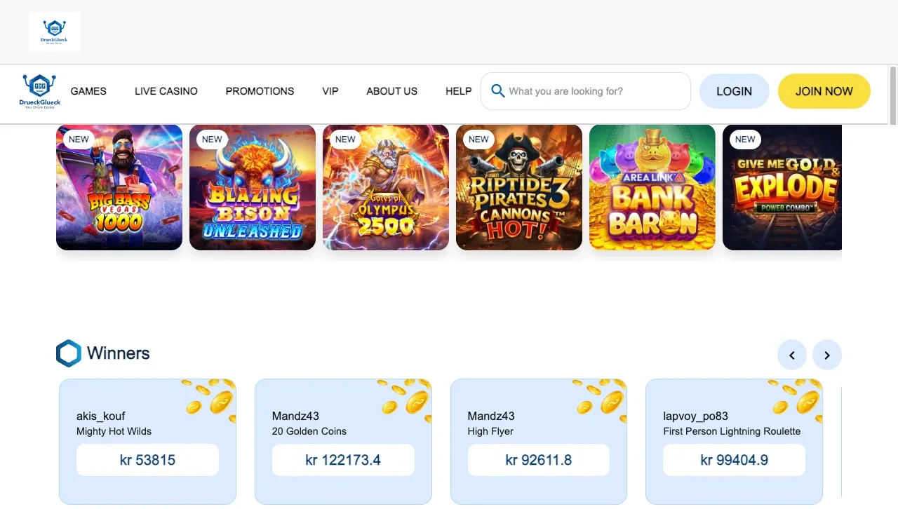 Drueckgluecks livecasino-sektion
