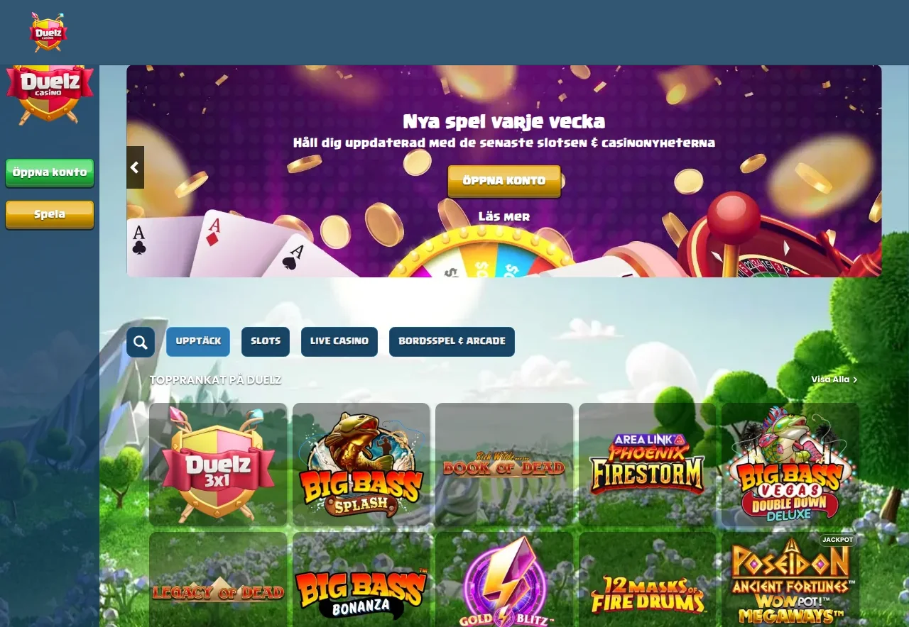 Duelz spellobby med rutor för slots