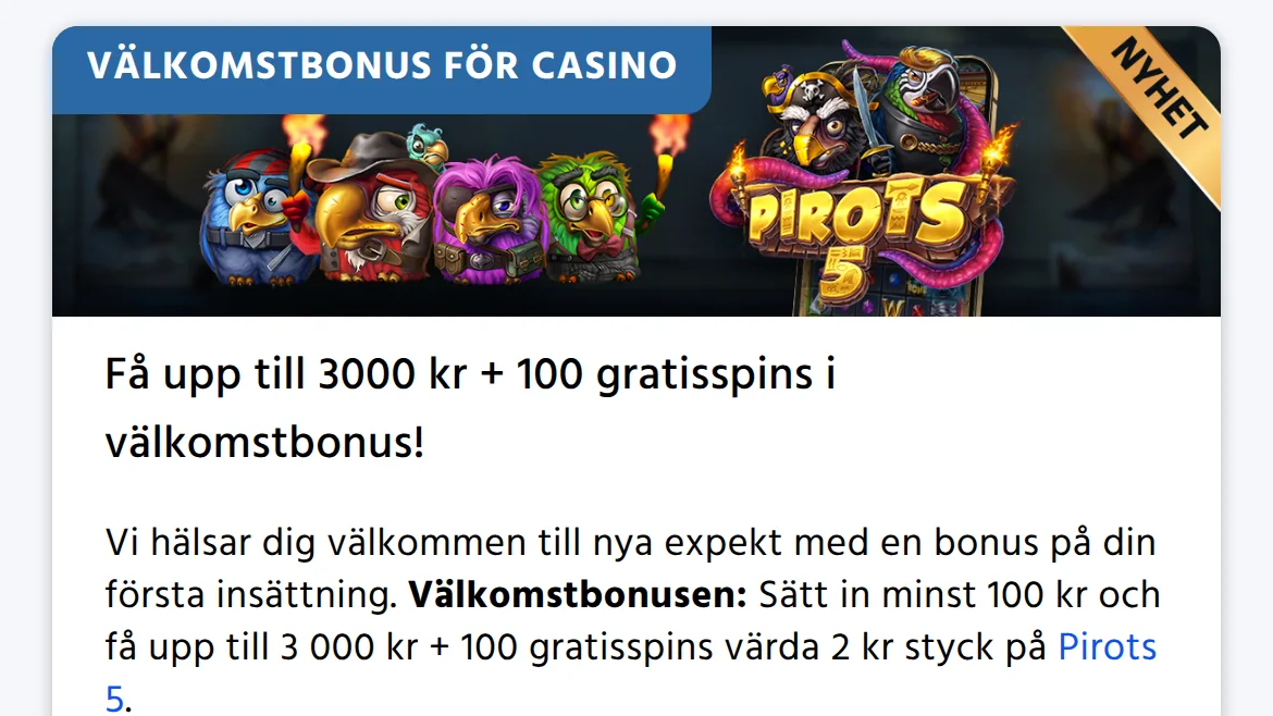 Stránka s akcemi a uvítacími bonusy v casinu Expekt