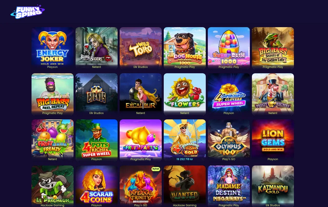 Funkyspins lobby längre ned på samma sida