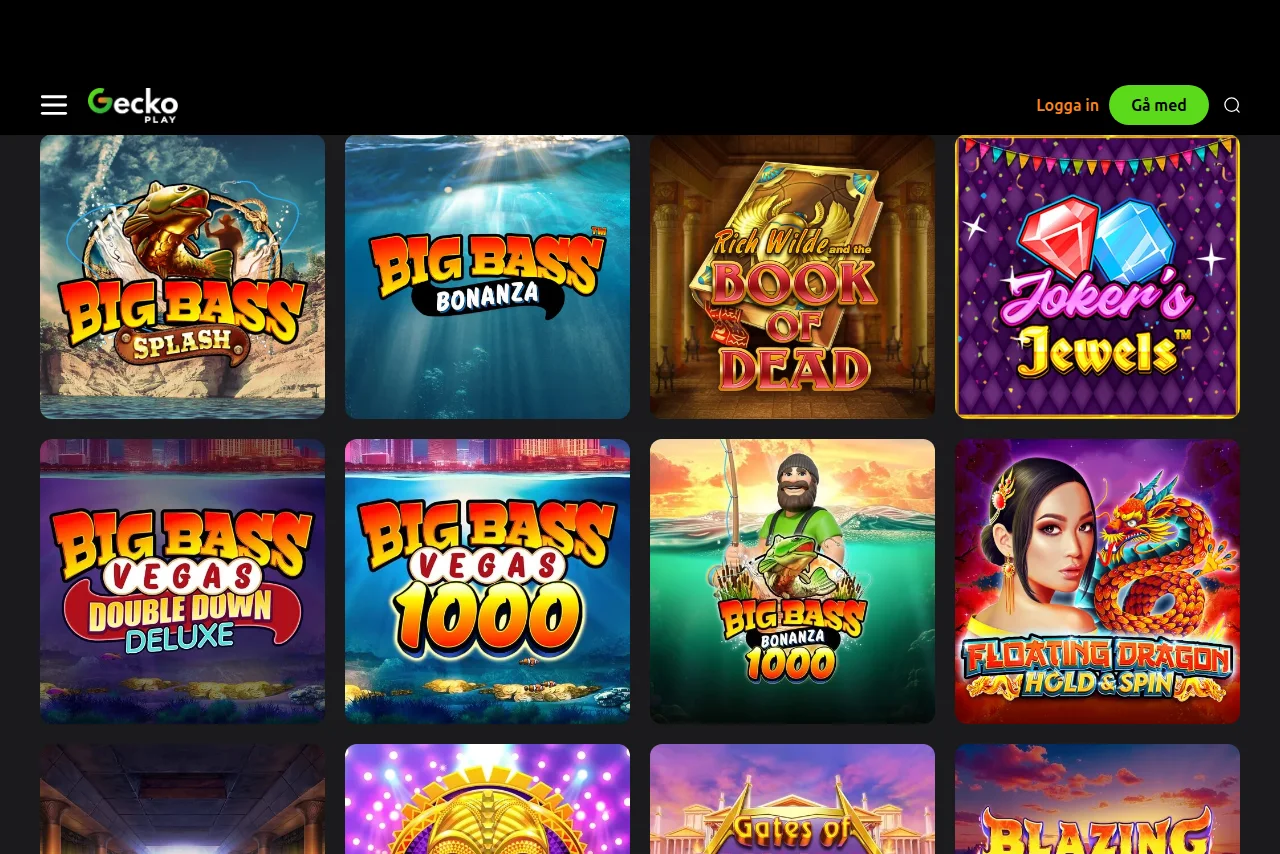 GeckoPlay spellobby med slots och spelrutor