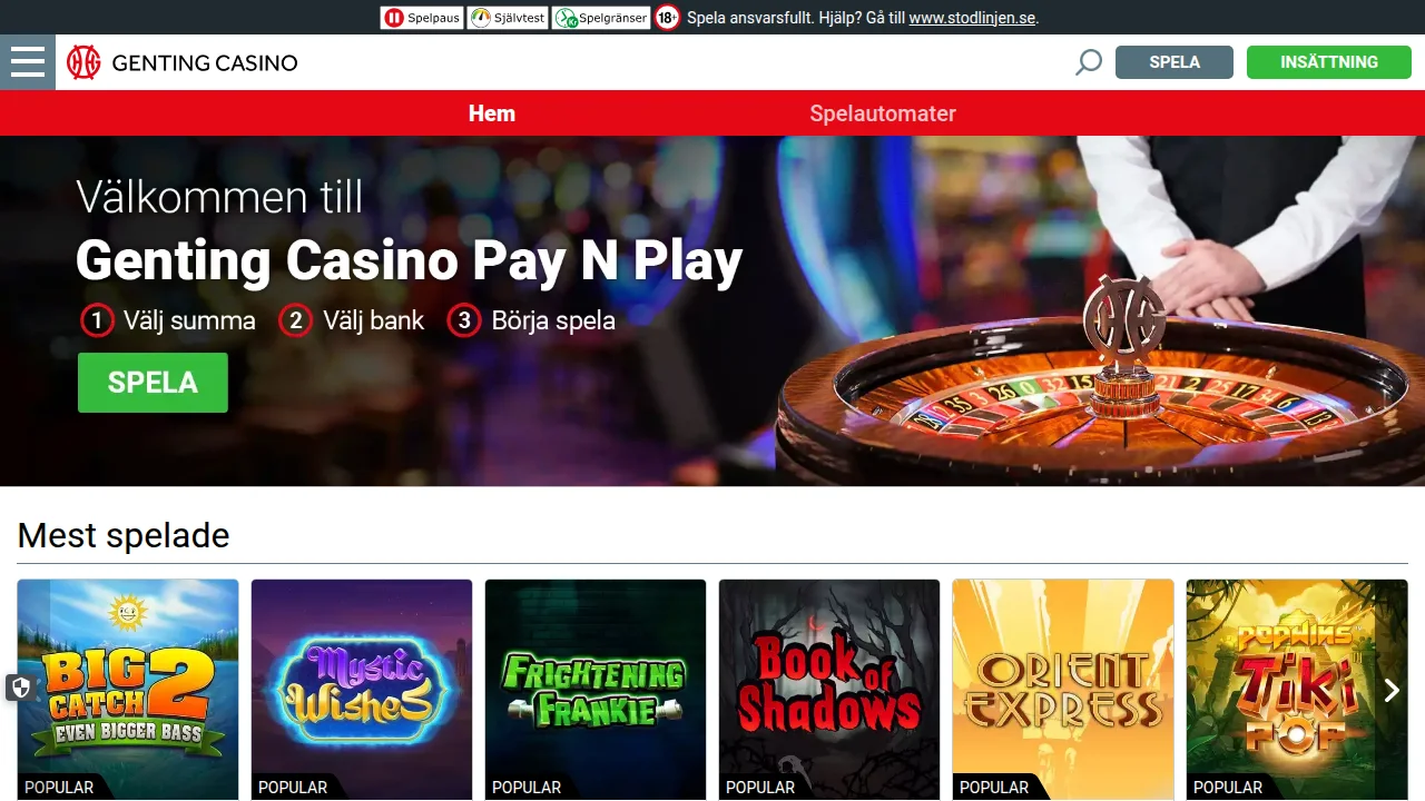 Startsidan på Gentingcasino med logotyp, toppbild och första erbjudandet