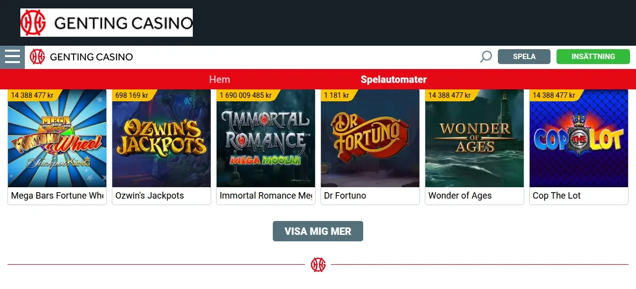 Jackpottsektionen på Gentingcasino