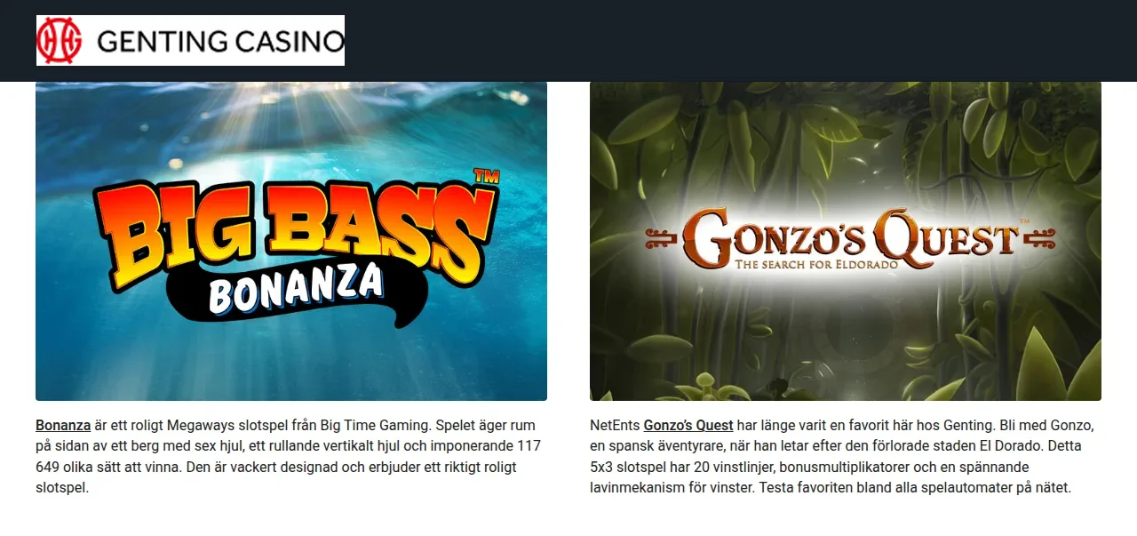 Ytterligare en del av spellobbyn på Gentingcasino