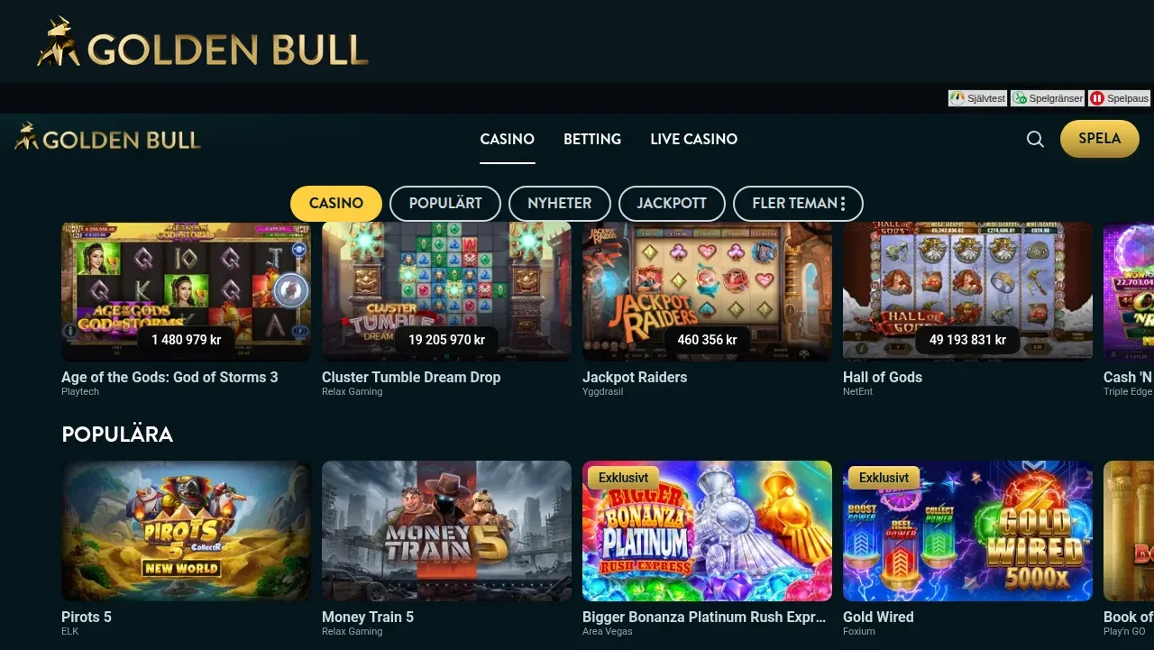 Goldenbulls spellobby med slots från flera spelleverantörer