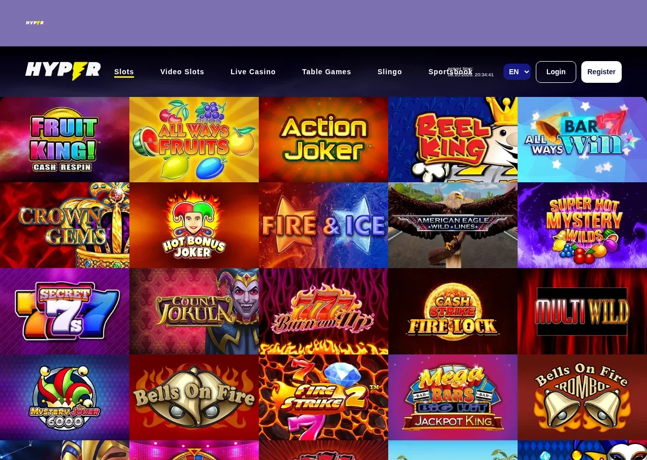 Hypercasinos spellobby med slots och spelrutor