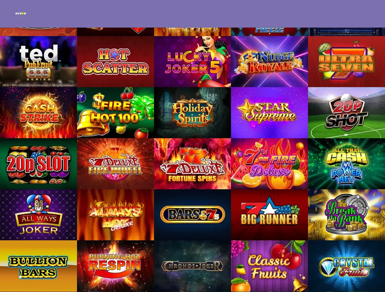 Hypercasinos spellobby med fler spelrutor