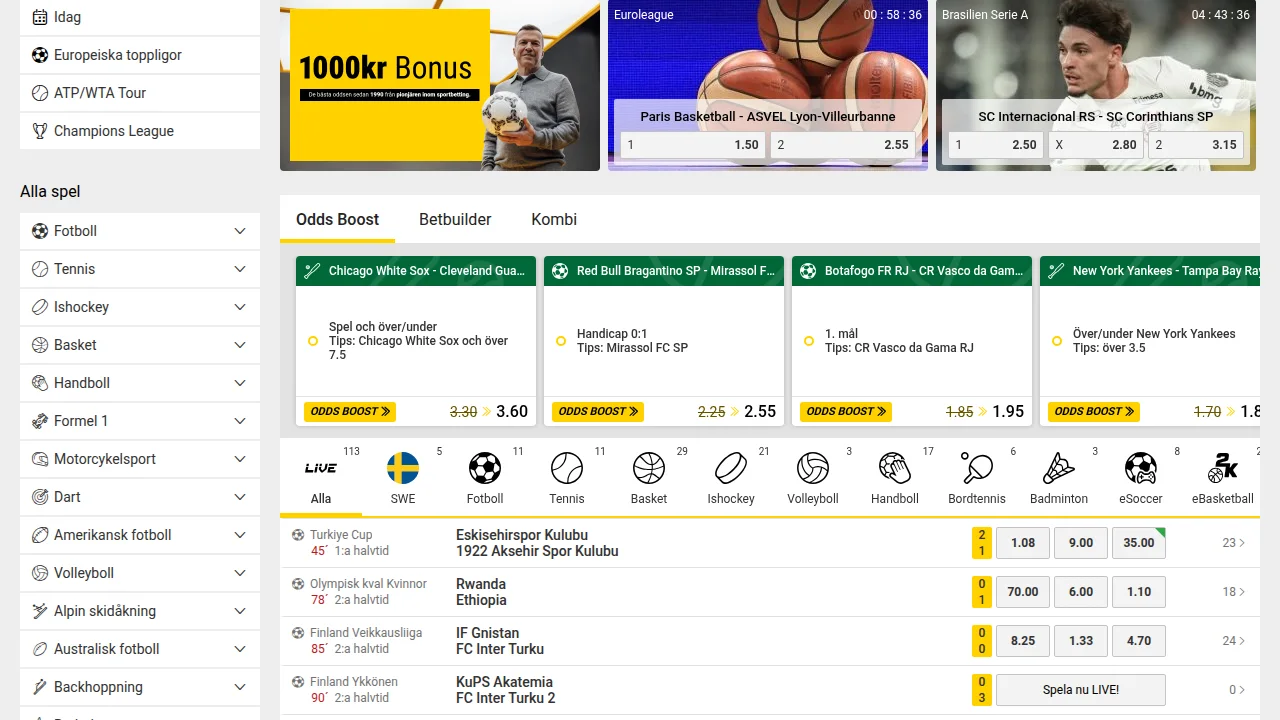 Interwettens spellobby med spelrutor för slots och andra casinospel
