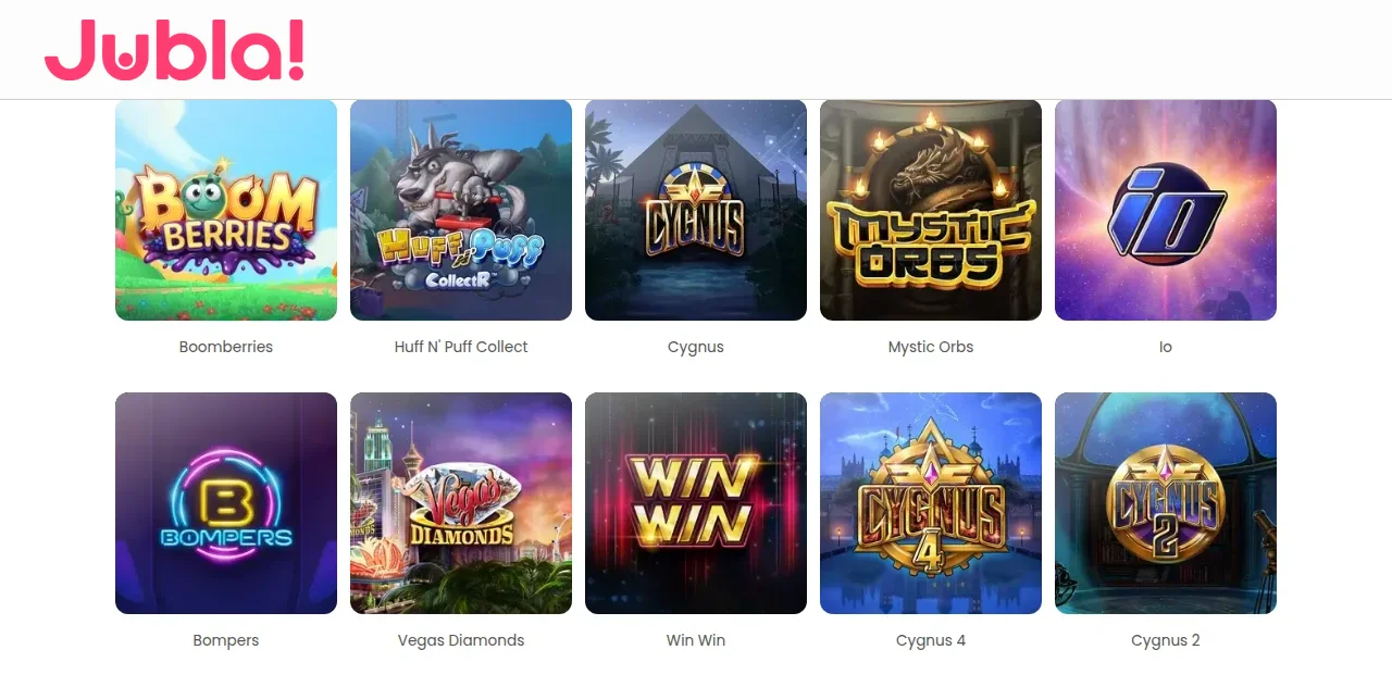 Jublas casinolobby med spelrutor för slots och andra casinospel