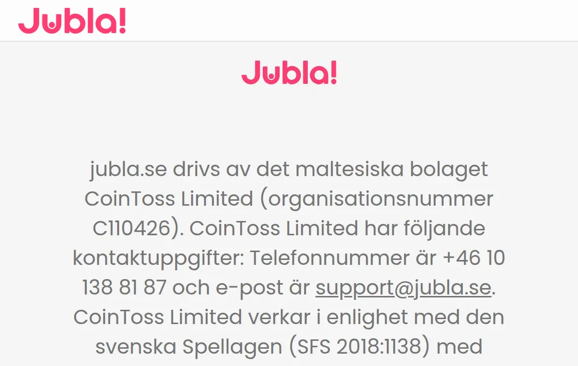 Jublas licensinformation från Spelinspektionen med giltighetstid