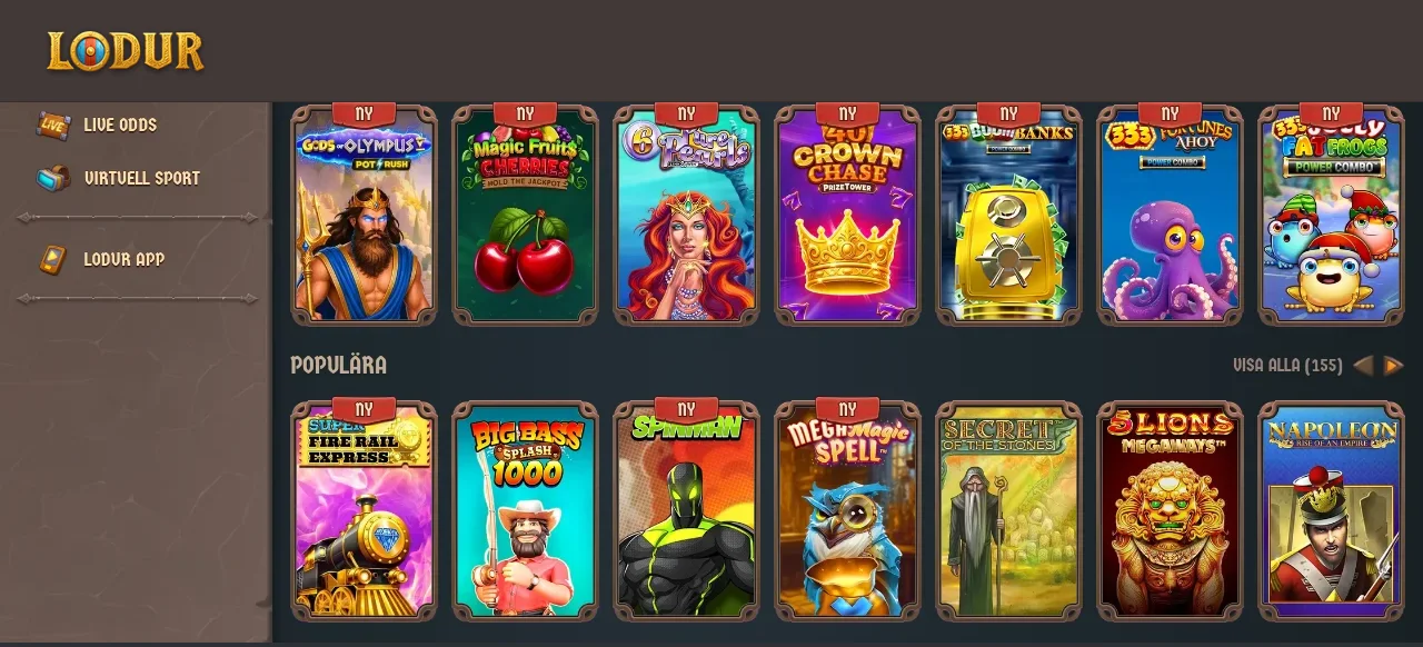 Lodurs spelautomater i lobbyn med ett brett urval av slots