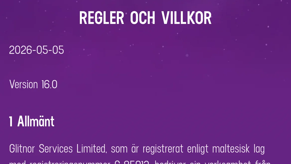 Villkorstexterna i sidfoten på Luckycasinos webbplats
