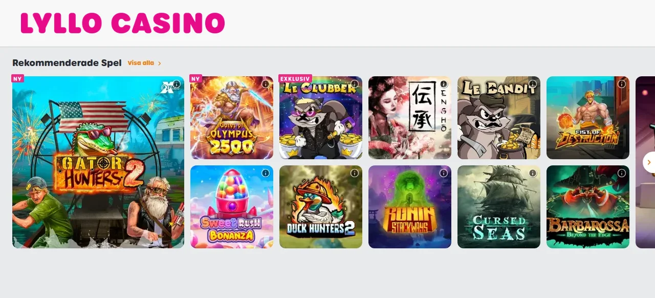Lyllocasinos spellobby med spelrutor för slots