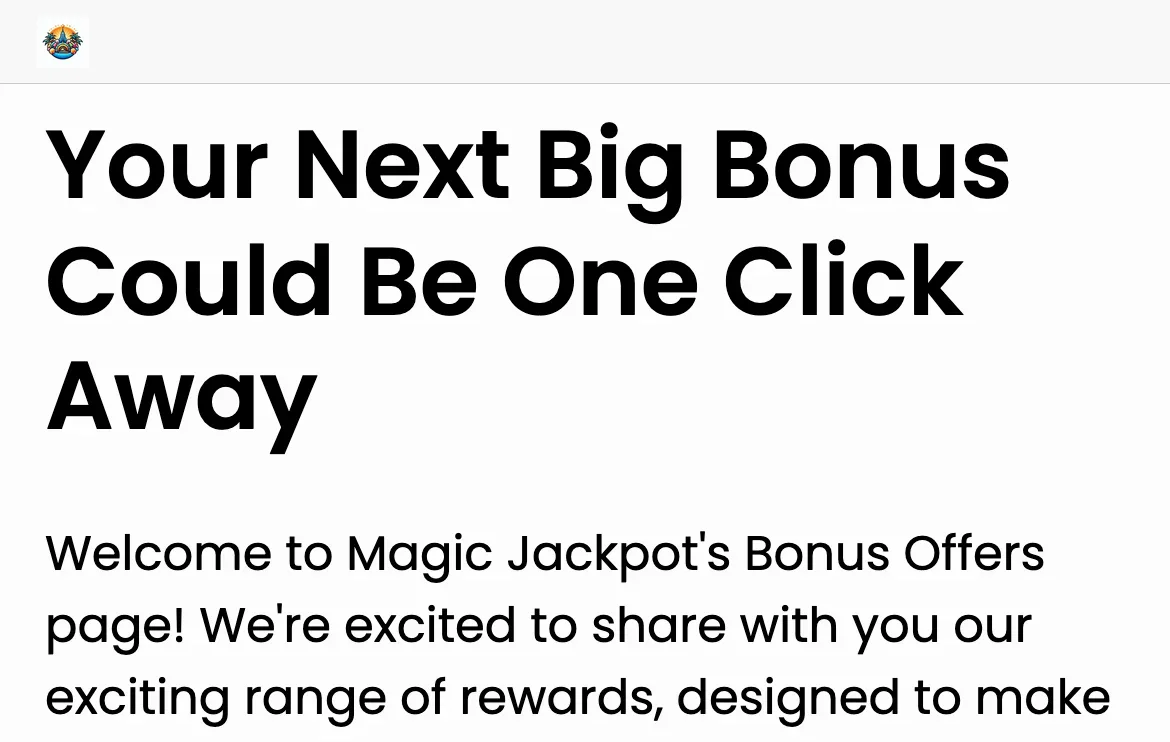 Magicjackpots kampanjsida med aktuella erbjudanden
