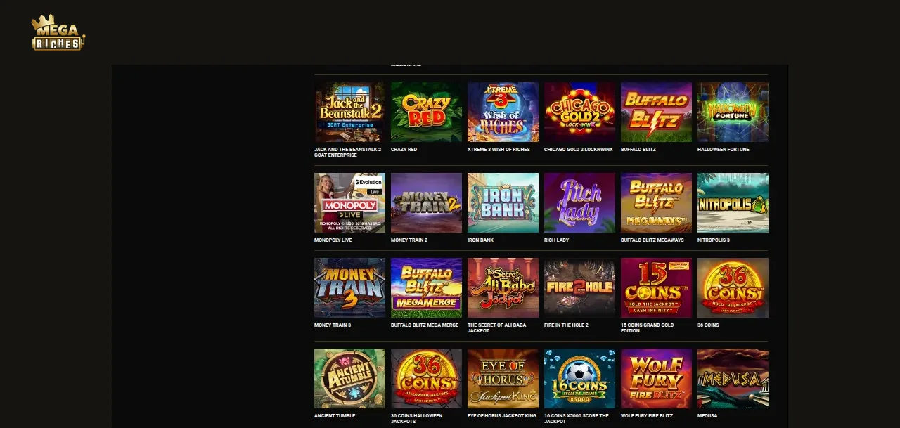 Ytterligare en del av spellobbyn hos Megariches