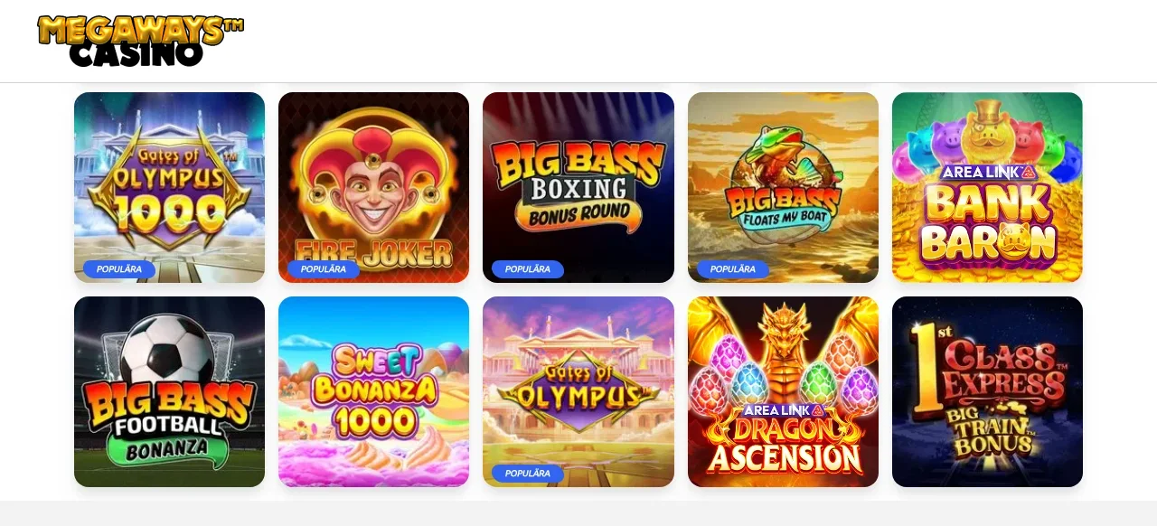 Megawayscasinos spellobby längre ner på sidan med fler spelkategorier