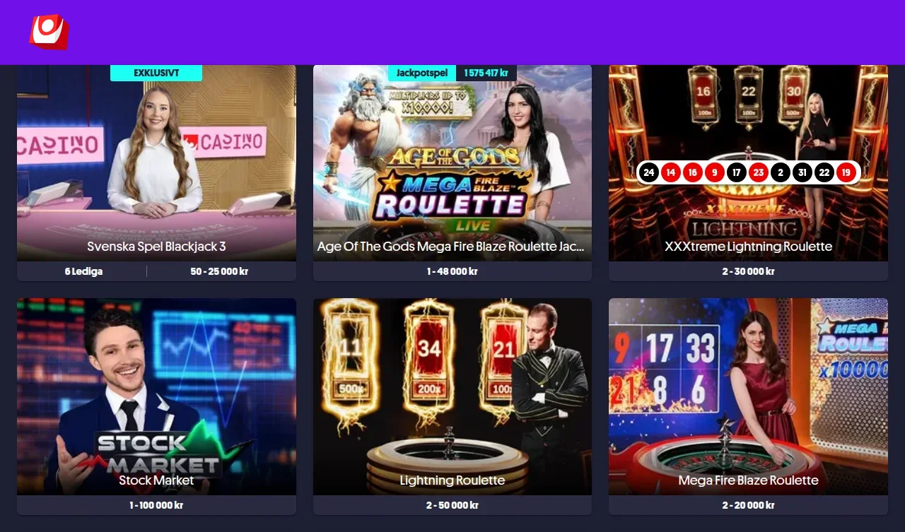 Livecasinot på Momangcasino