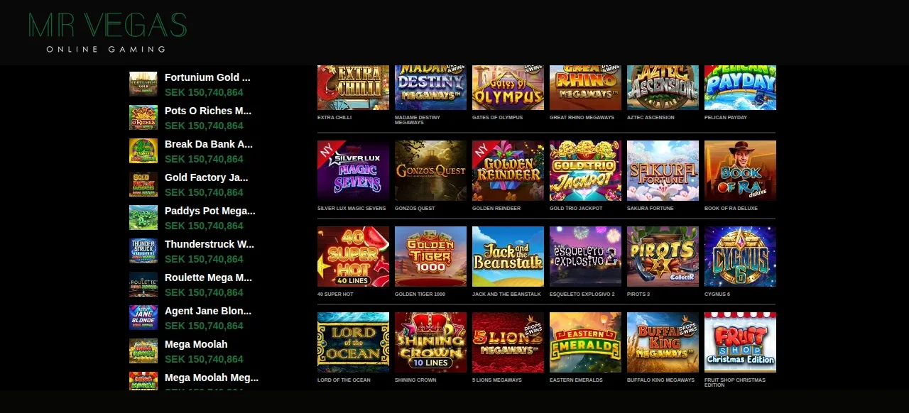 Mrvegas startsida och lobby
