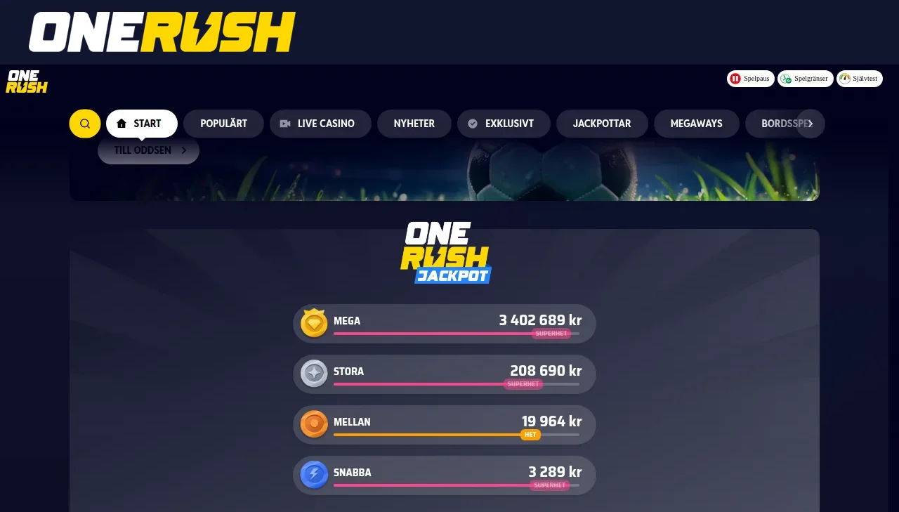 En annan del av Onerush casinolobby längre ner på sidan