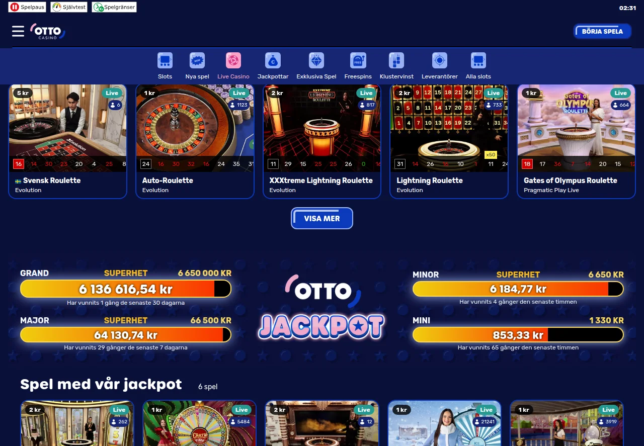 Ottocasinos livecasino med bordsspel