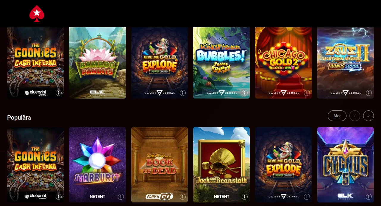 PokerStars lobby, ännu en del längre ner på samma sida