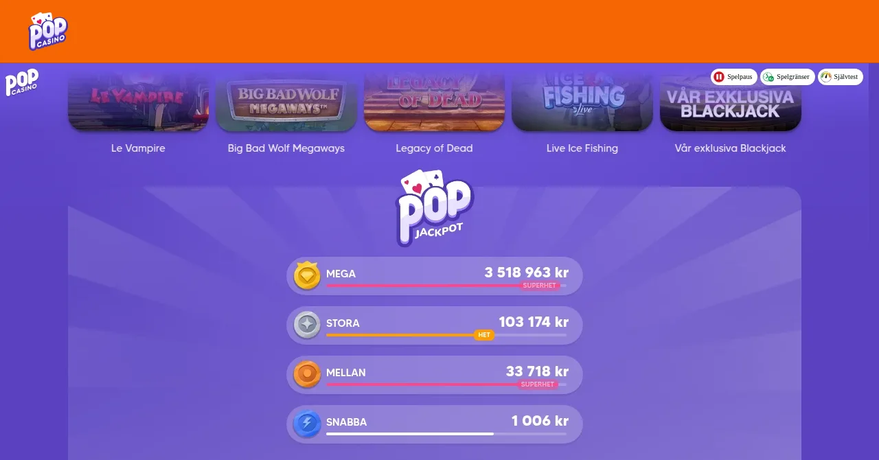 Längre ner i casinolobbyn hos Pop Casino