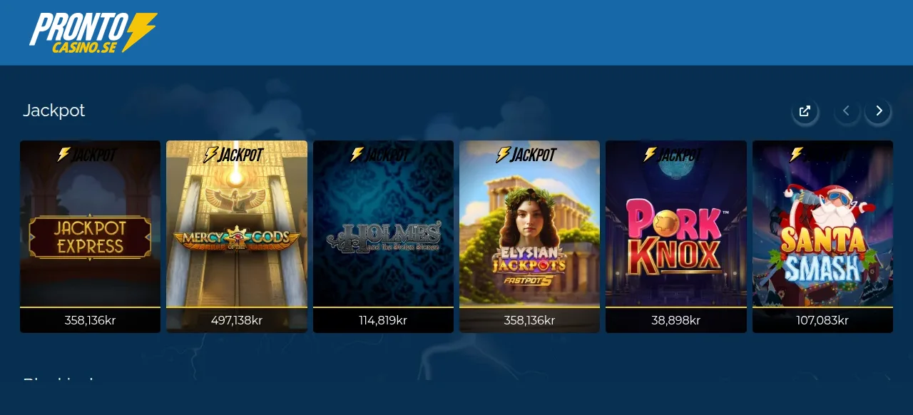 Prontocasinos lobby längre ner på startsidan