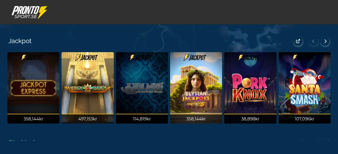 Prontosports lobby med fler speltiles