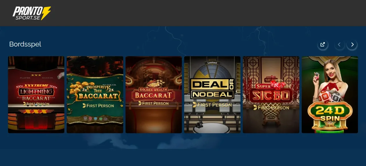 Prontosports lobby, ännu en del av startsidan