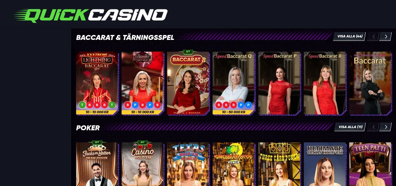 Quickcasinos livecasino med livebord