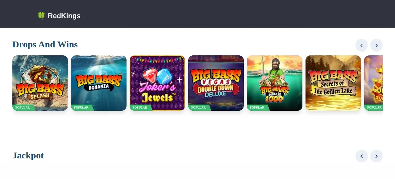 Redkings startsida och spellobby