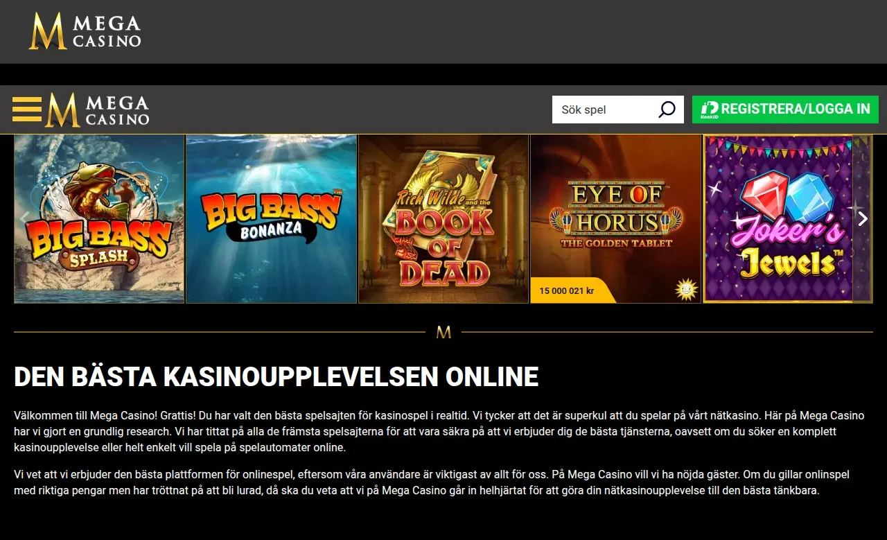 Se.Megacasino spellobby med spelrutor för slots