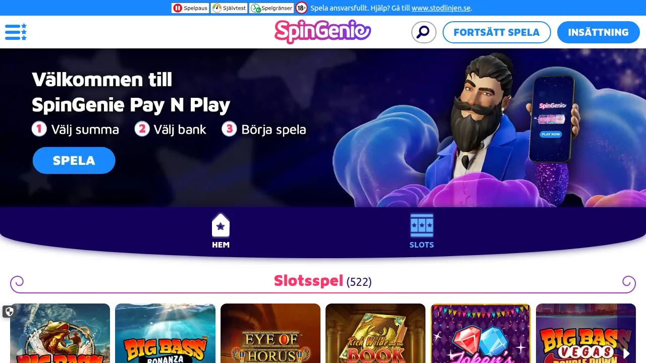 Startsidan på Se.Spingenie med logotyp, hero-yta och första kampanjytan