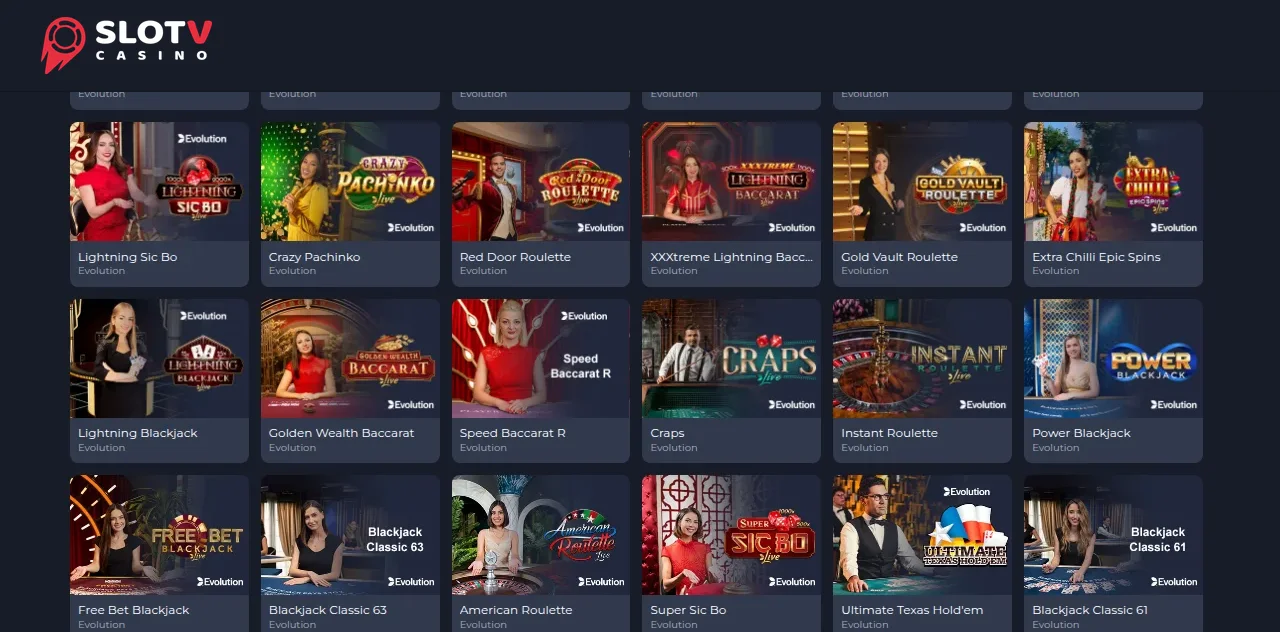 Slotv livecasino med bord för livespel