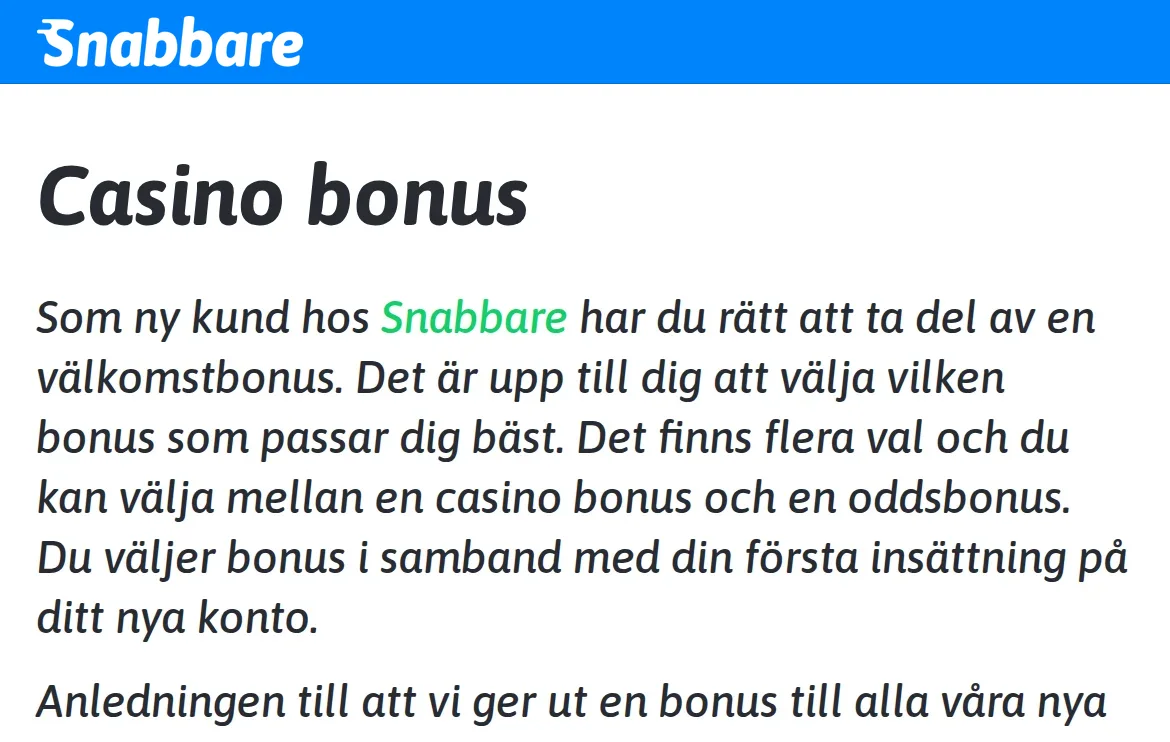 Snabbares kampanjsida med välkomsterbjudanden för casino och odds