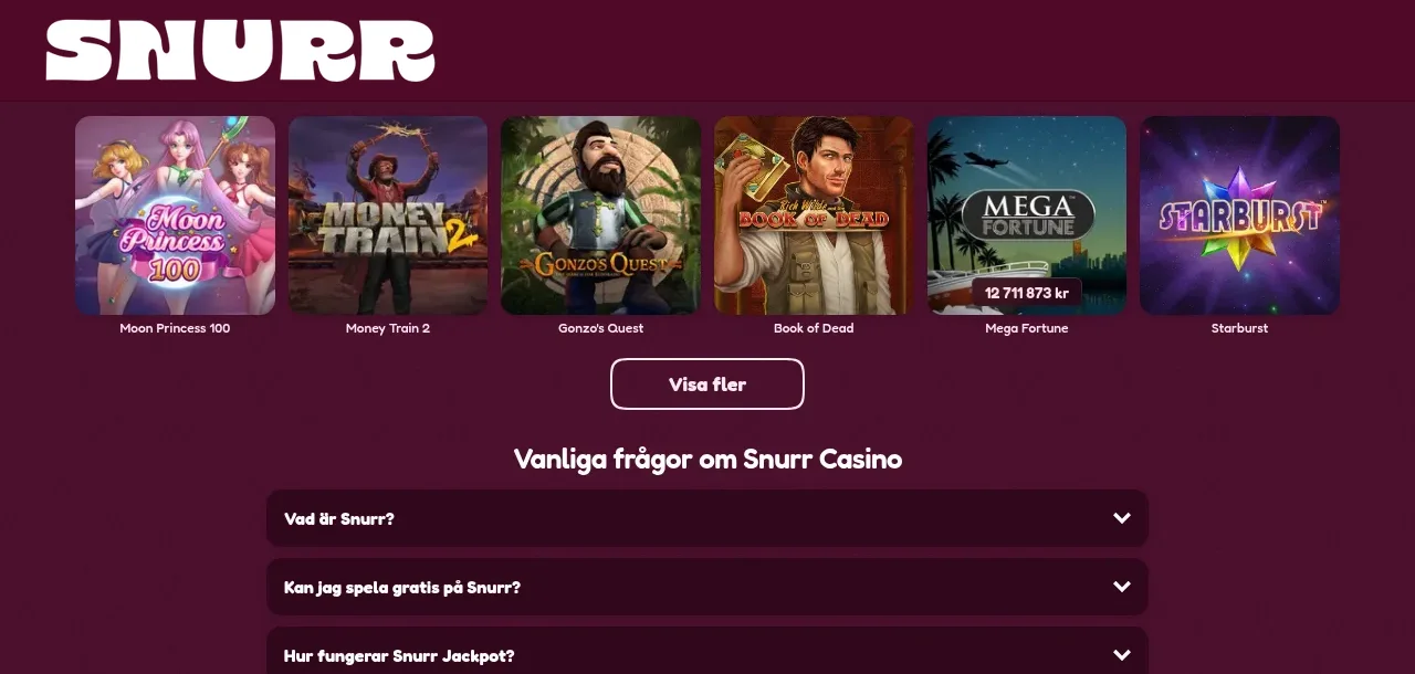 Ytterligare del av Snurrcasinos lobby