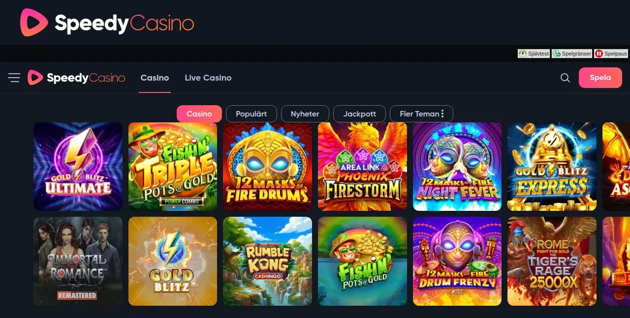 Speedycasinos spellobby med slotrutor