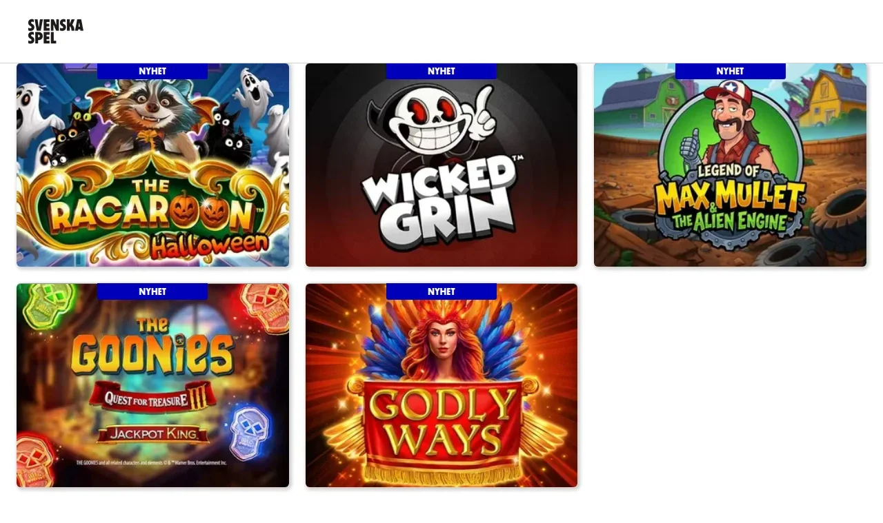 Casinolobbyn på Spela.Svenskaspel med spelrutor för slots