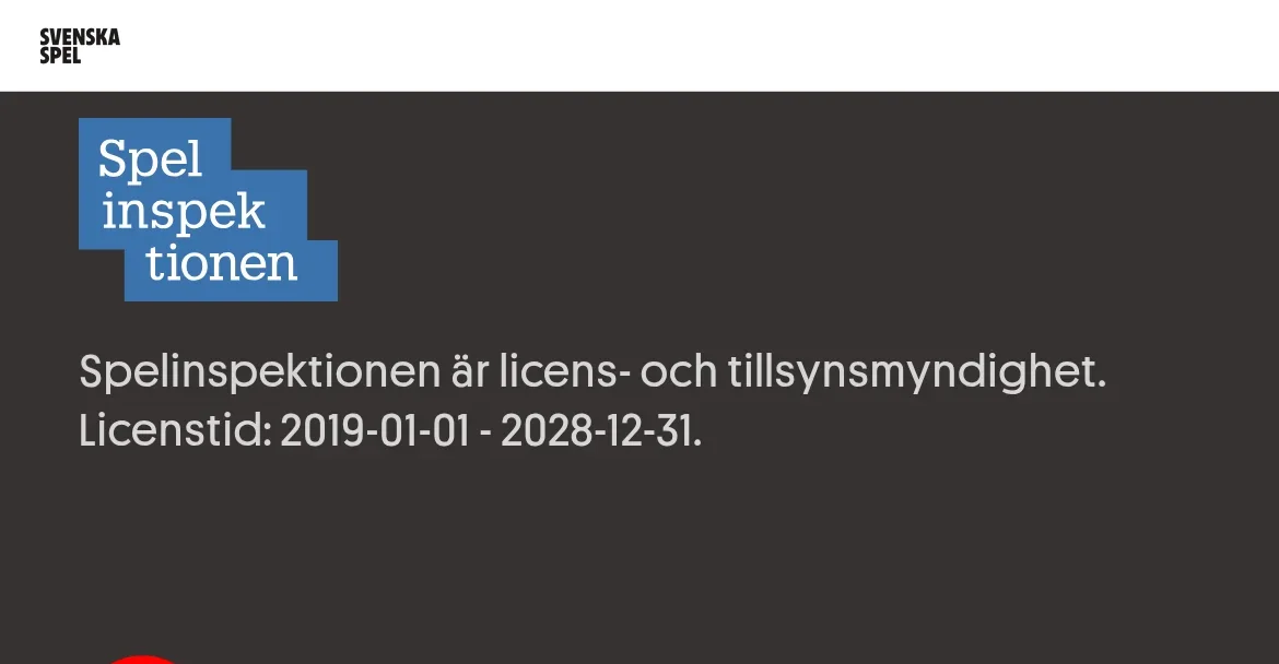 Licensinformation på Spela.Svenskaspel med Spelinspektionen som licens- och tillsynsmyndighet