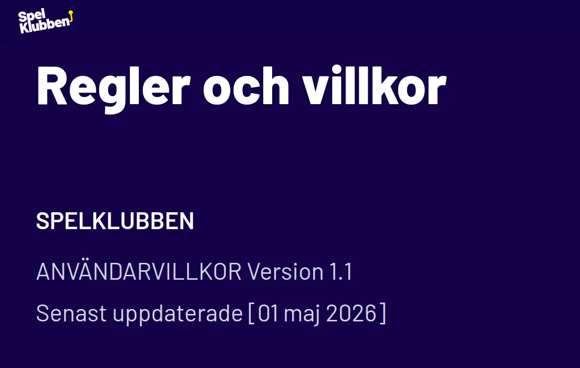 Spelklubbens bonusvillkor med omsättningskrav och giltighetstid