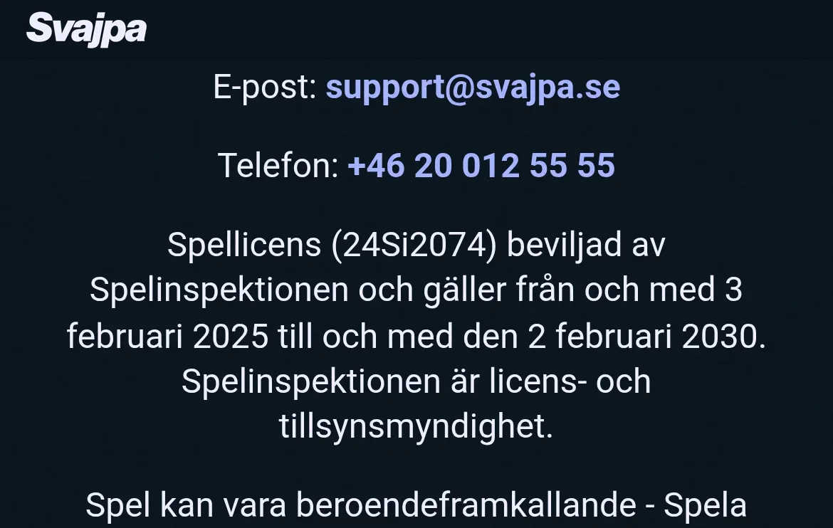Licensinformation på Svajpas sajt