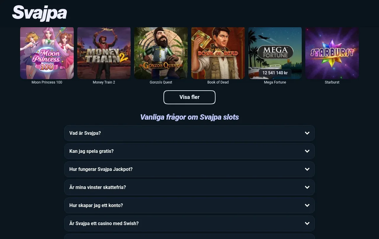 Svajpas jackpottsektion med fyra potter